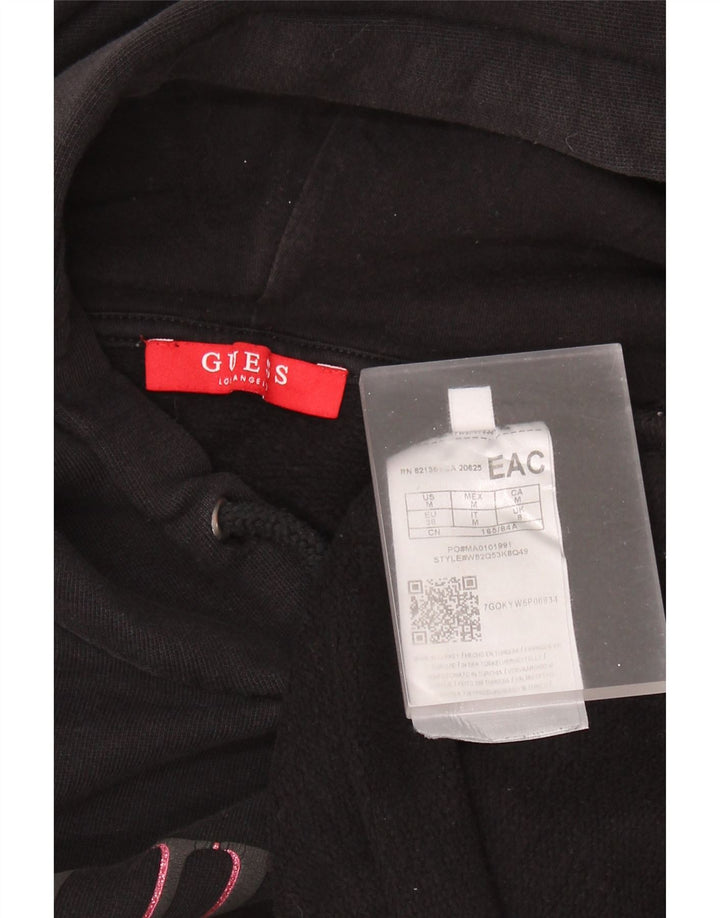 GUESS Womens Oversized 3/4 Sleeve Graphic Hoodie Jumper UK 8 Small Black