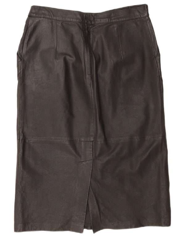 Vintage Womens Leather Skirt IT 44 Medium W32 Black Leather