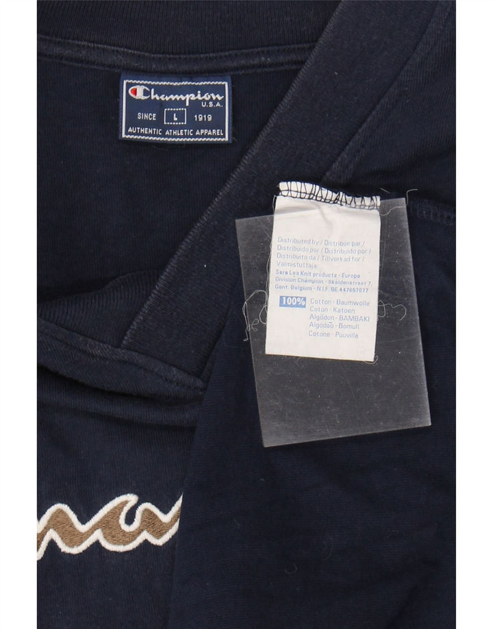 CHAMPION Mens Graphic Top Long Sleeve Large Navy Blue Cotton