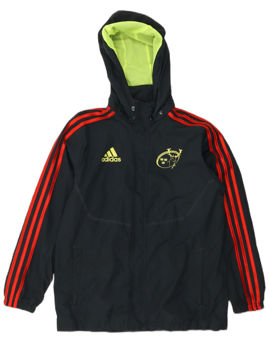 ADIDAS Boys Munster Rugby Hooded Tracksuit Top Jacket 11-12 Years Black
