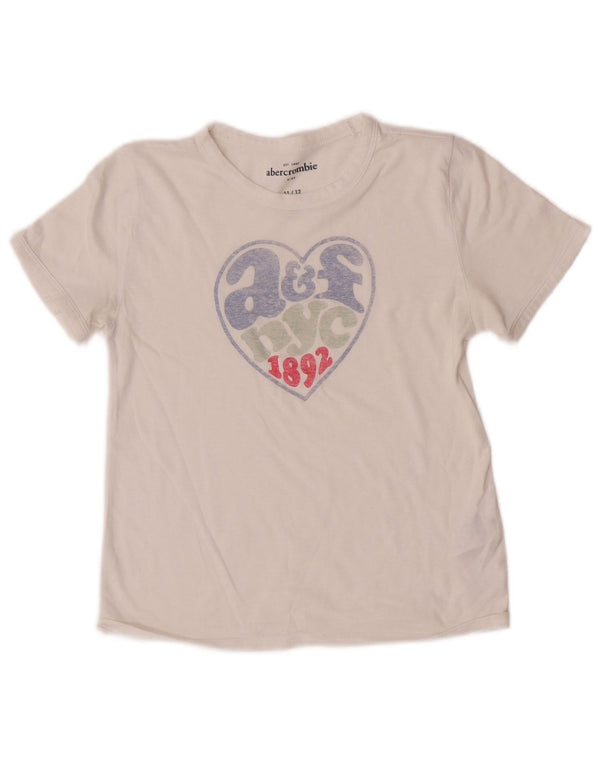 Abercrombie & Fitch Girls Graphic T-Shirt Top 11-12 Years White Cotton