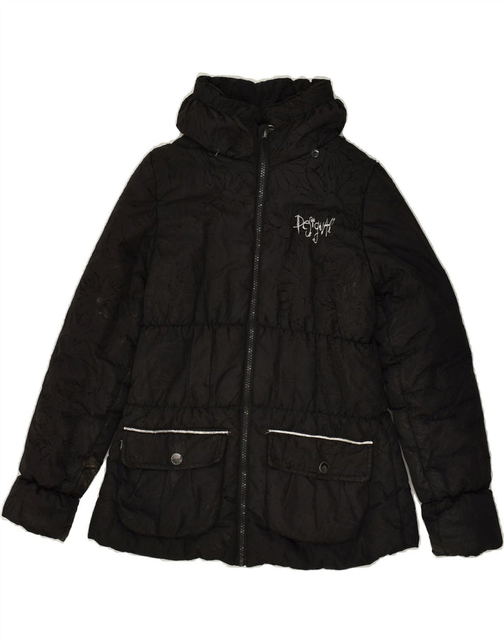 DESIGUAL Girls Padded Jacket 11-12 Years Black Floral Polyester | Vintage Desigual | Thrift | Second-Hand Desigual | Used Clothing | Messina Hembry 