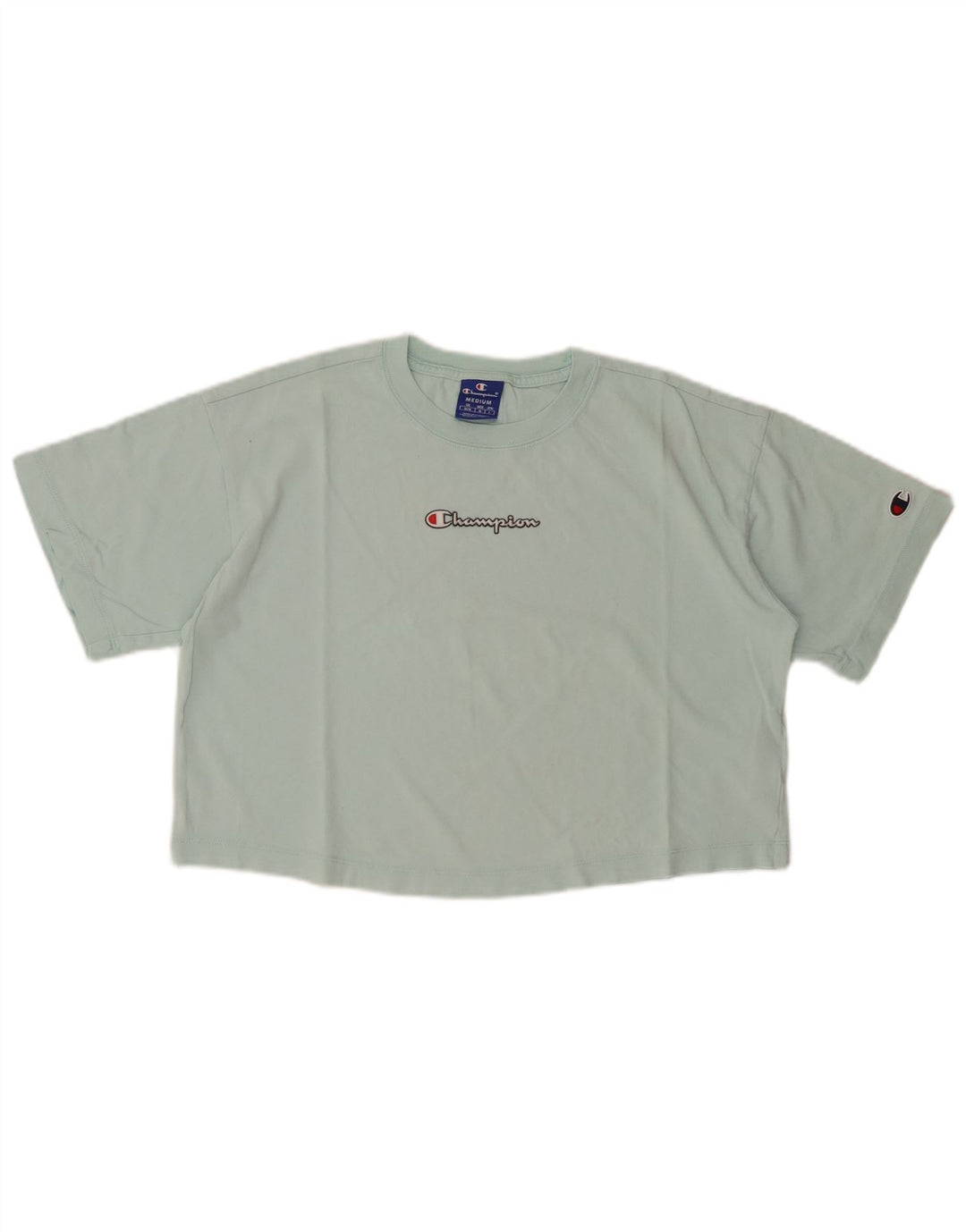 CHAMPION Womens Crop Graphic T-Shirt Top UK 14 Medium Turquoise Cotton