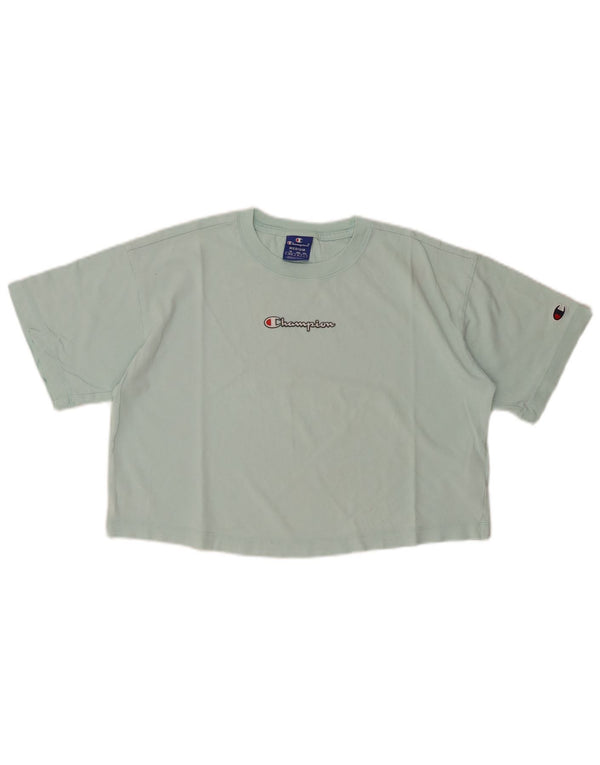 CHAMPION Womens Crop Graphic T-Shirt Top UK 14 Medium Turquoise Cotton