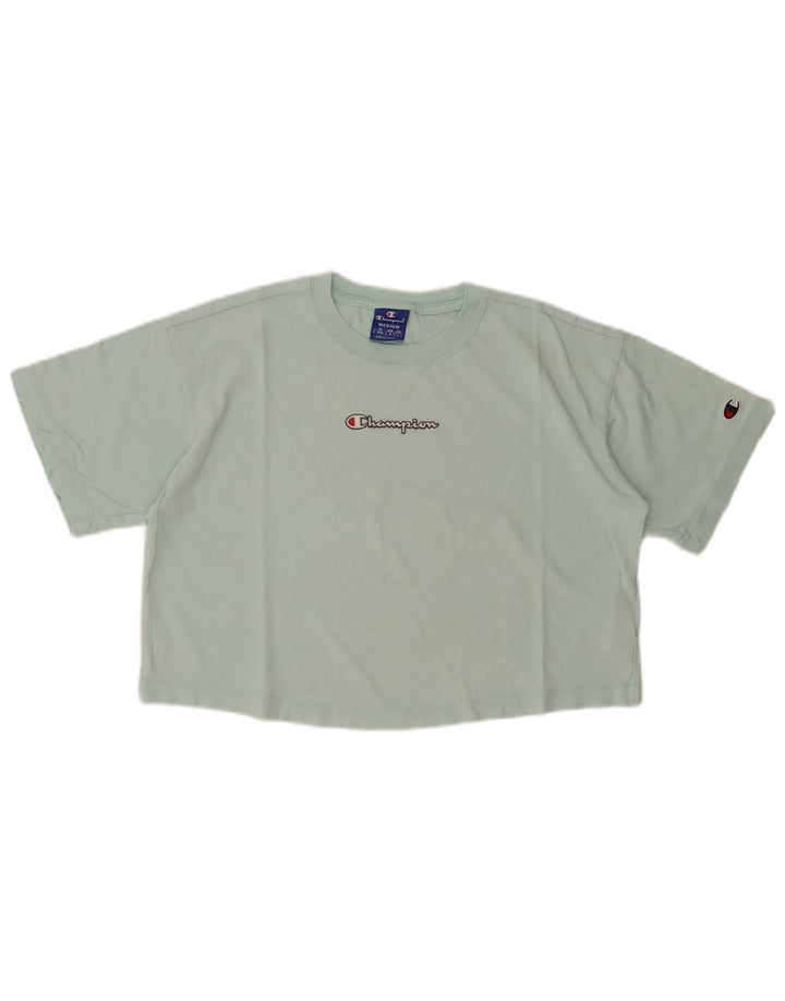 CHAMPION Womens Crop Graphic T-Shirt Top UK 14 Medium Turquoise Cotton