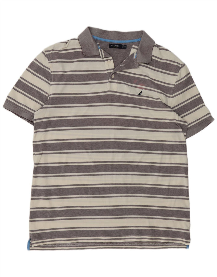 NAUTICA Mens Polo Shirt 2XL Grey Striped Cotton