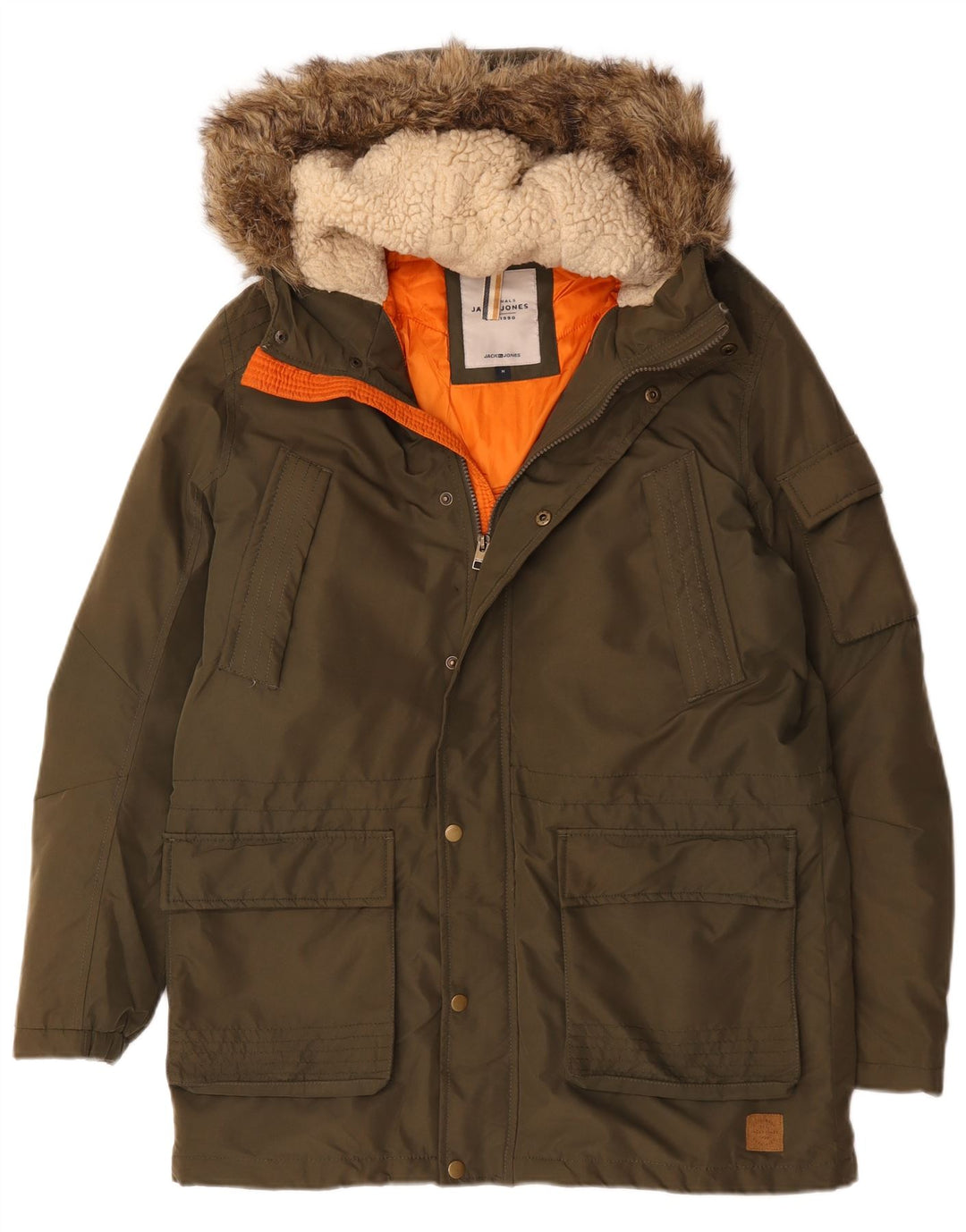 Jack & Jones Mens Hooded Parka Jacket UK 38 Medium Khaki