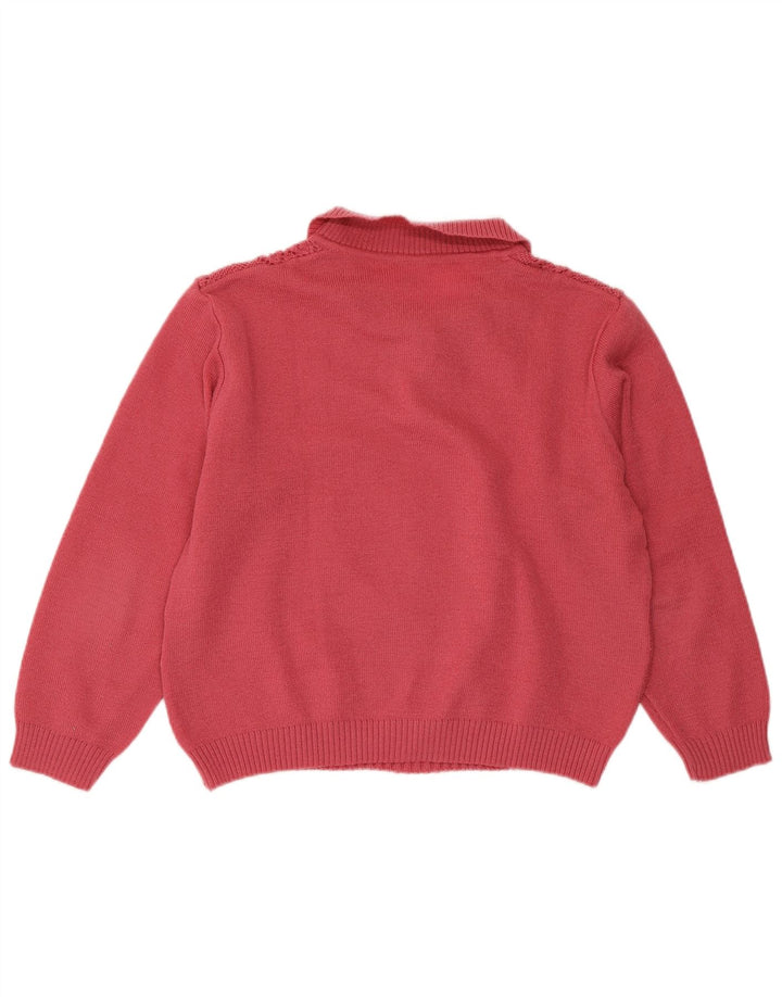 VINTAGE Womens Crop Polo Neck Jumper Sweater UK 16 Large Pink