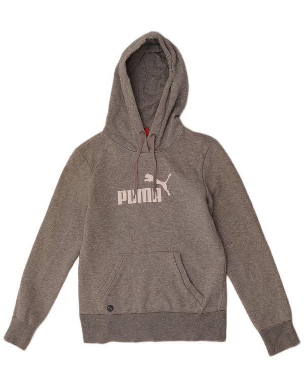 Puma Womens Graphic Hoodie Jumper UK 12 Medium Grey Flecked Cotton