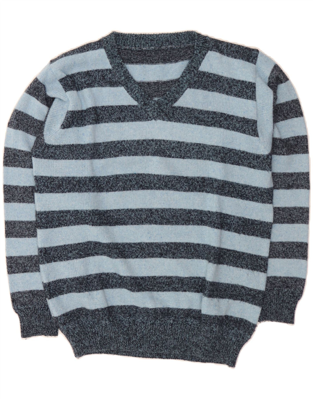 VINTAGE Mens V-Neck Jumper Sweater Large Blue Striped Vintage Vintage and Second-Hand Vintage from Messina Hembry 