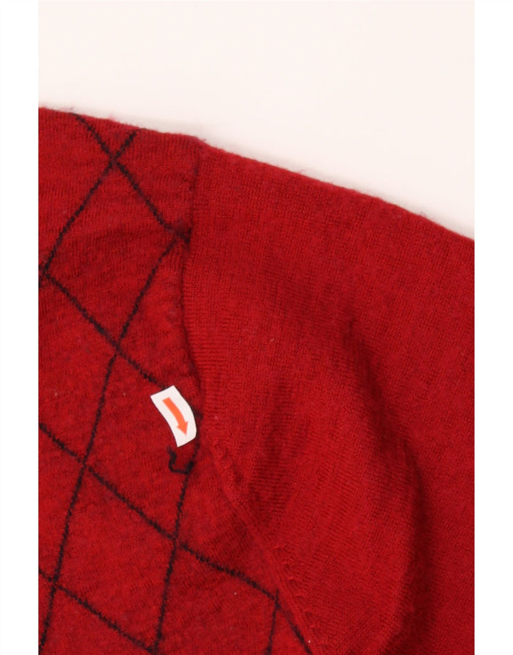 KARTEL Mens Zip Neck Jumper Sweater Large Red Argyle/Diamond Wool Vintage Kartel and Second-Hand Kartel from Messina Hembry 