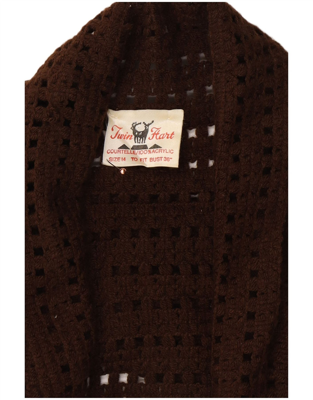 VINTAGE Womens Crochet Cardigan Sweater UK 14 Large Brown Acrylic