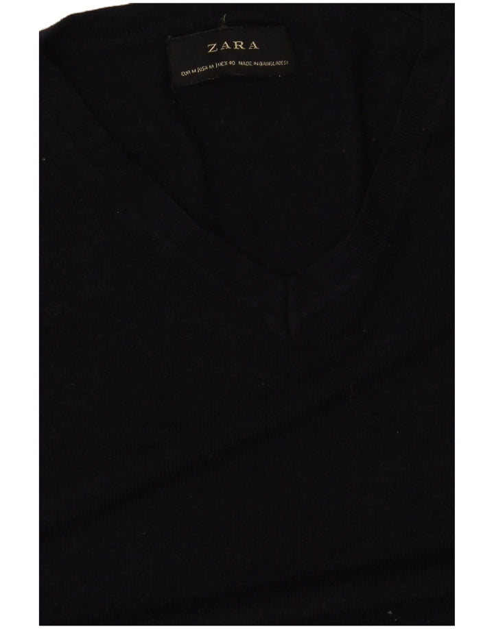 Zara Womens V-Neck Jumper Sweater UK 14 Medium Navy Blue
