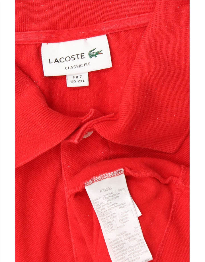LACOSTE Mens Classic Fit Polo Shirt Size 7 2XL Red Cotton