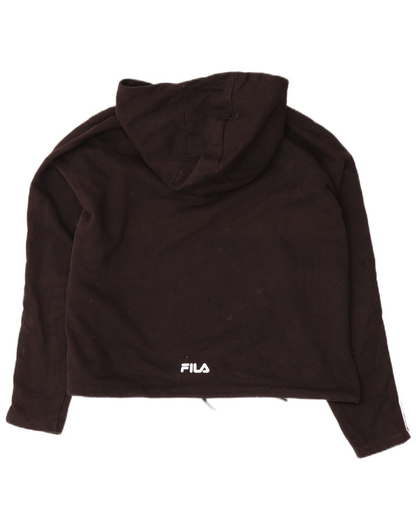 FILA Womens Oversized Crop Graphic Hoodie Jumper UK 14 Medium Black Cotton