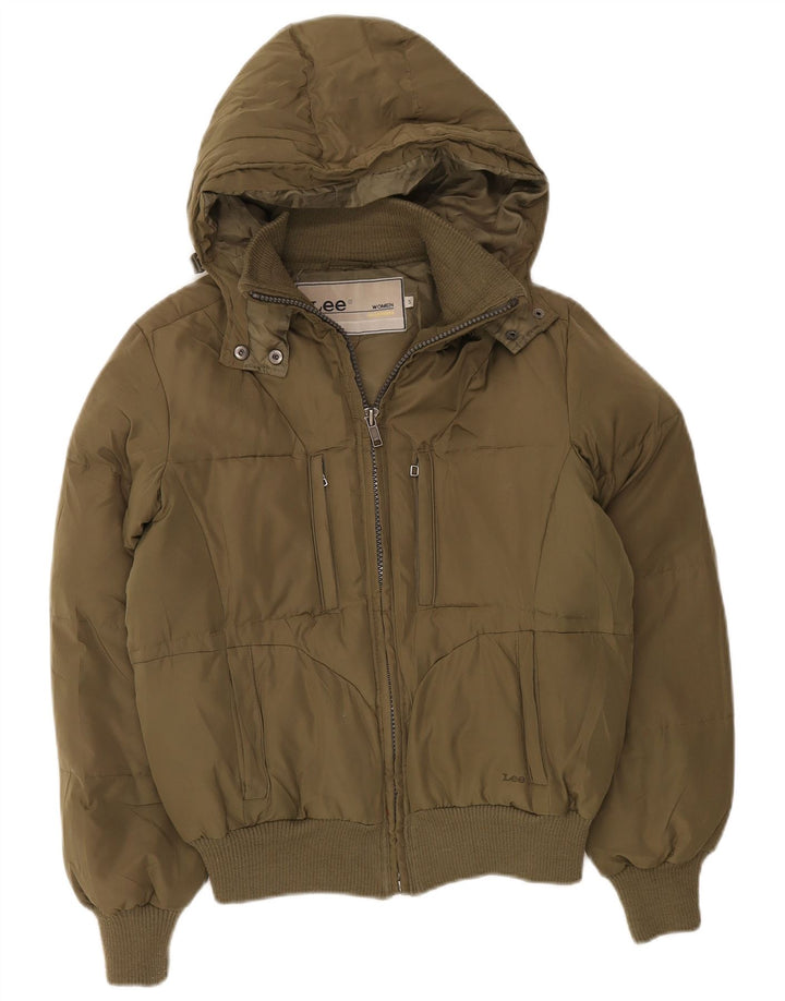 LEE Womens Oversized Hooded Padded Jacket UK 10 Small Khaki Polyester