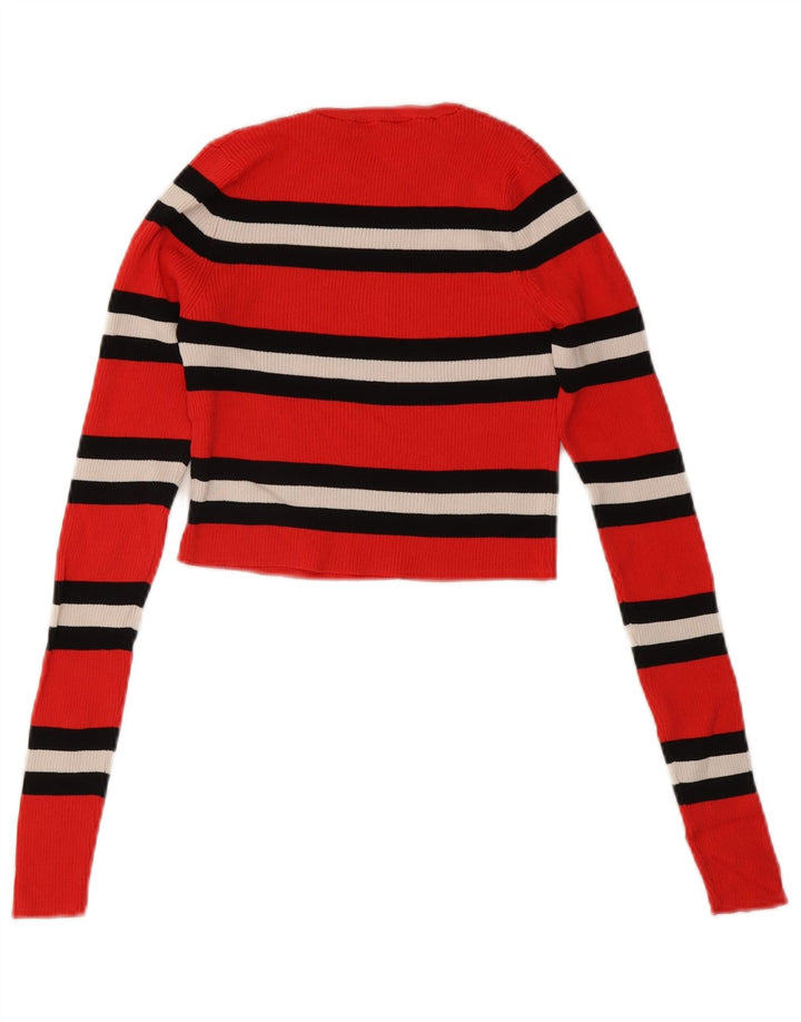 ZARA Womens Crop Crew Neck Jumper Sweater UK 8 Small Red Striped