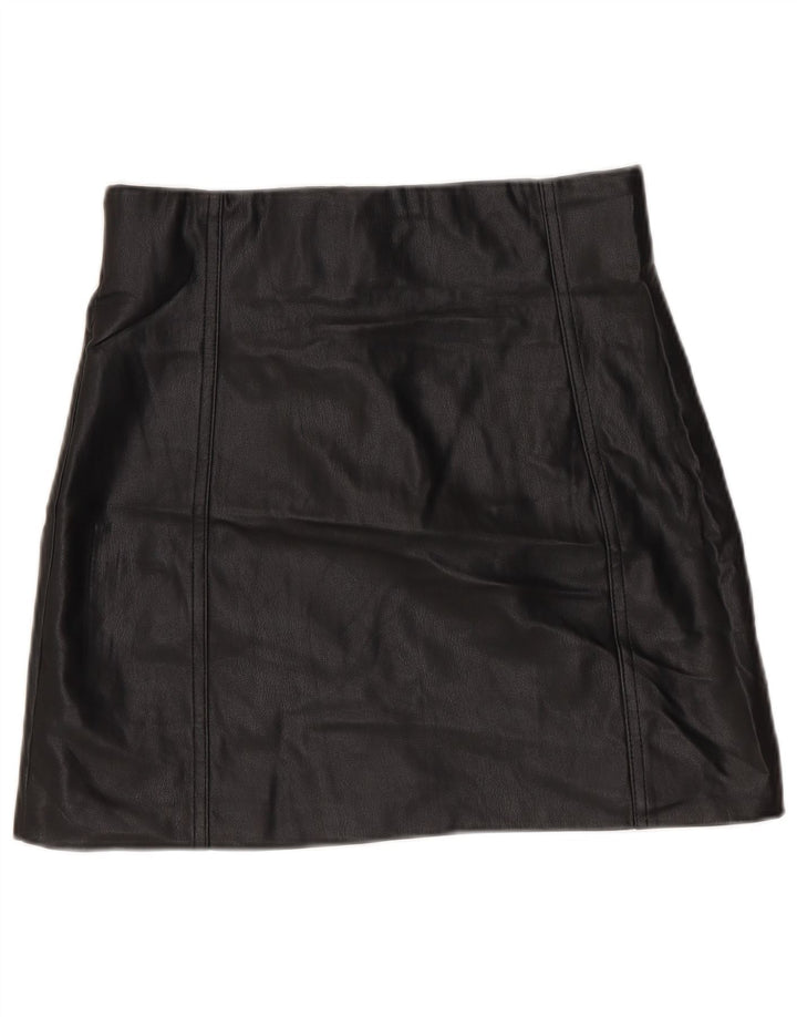 Zara Womens Faux Leather Mini Skirt Small W26  Black Polyurethane