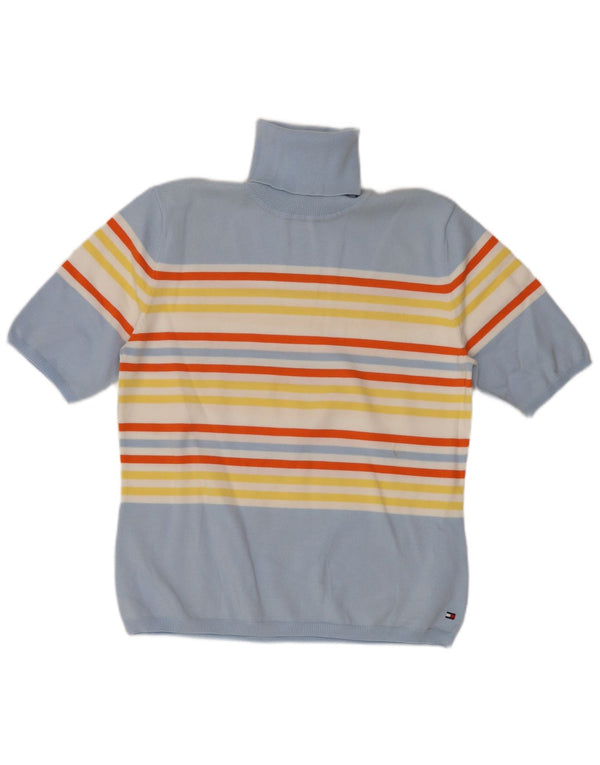 Tommy Hilfiger Womens Roll Neck Jumper Sweater UK 14 Large Blue Striped