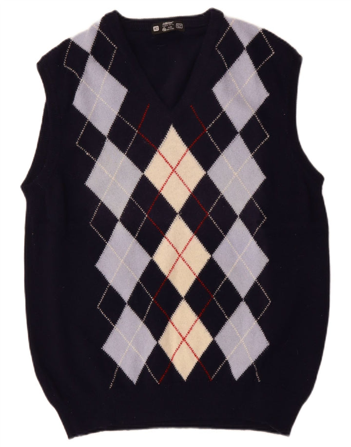 ST MICHAEL Mens Vest Tank Top IT 52/54 Large Navy Blue Argyle/Diamond