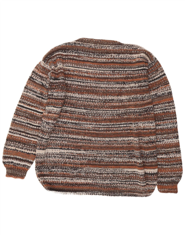 Vintage Mens Crew Neck Jumper Sweater 2XL Brown Striped