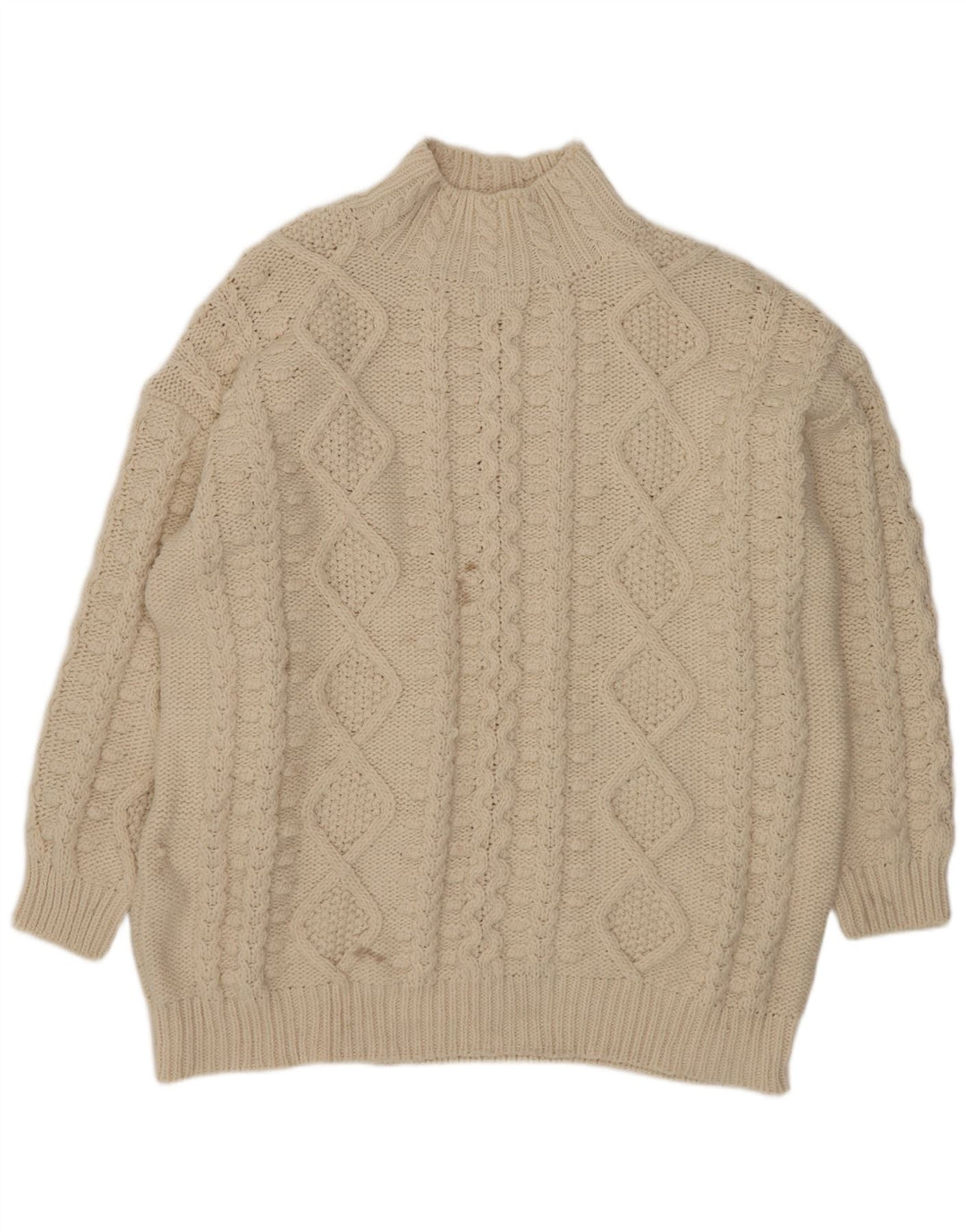Zara Womens Oversized Turtle Neck Jumper Sweater UK 16 Large Beige
