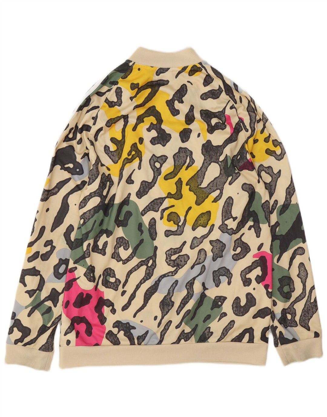 ADIDAS Girls Tracksuit Top Jacket 15-16 Years Beige Animal Print Polyester