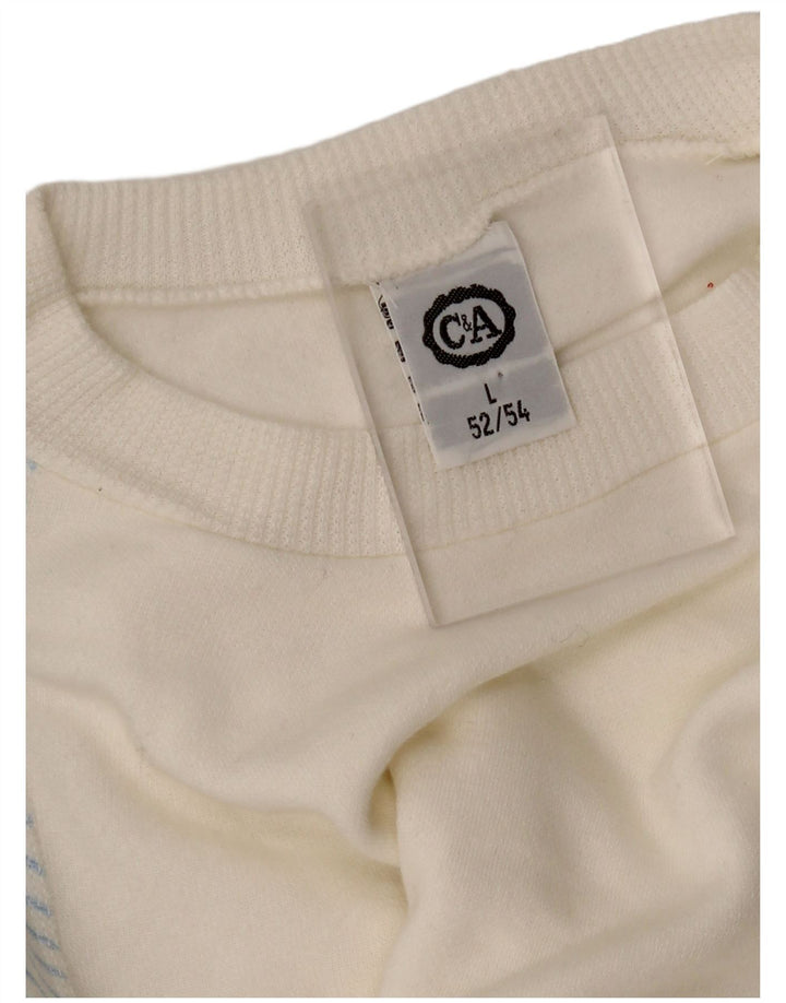 C&A Mens Sweatshirt Jumper IT 52/54 Large White Striped Cotton