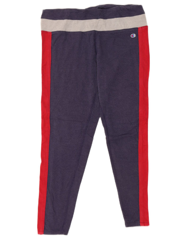 Champion Womens Crop Leggings UK 14 Large  Navy Blue Colourblock Cotton