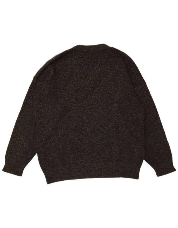 LACOSTE Mens V-Neck Jumper Sweater Size 6 XL Grey Wool