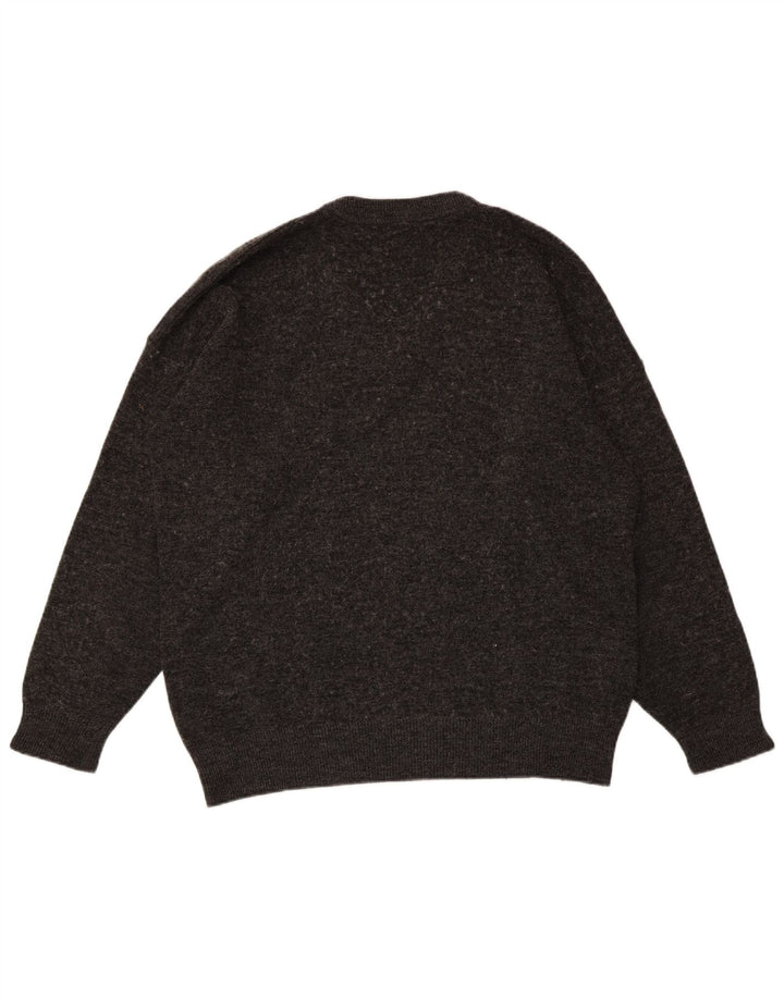 LACOSTE Mens V-Neck Jumper Sweater Size 6 XL Grey Wool