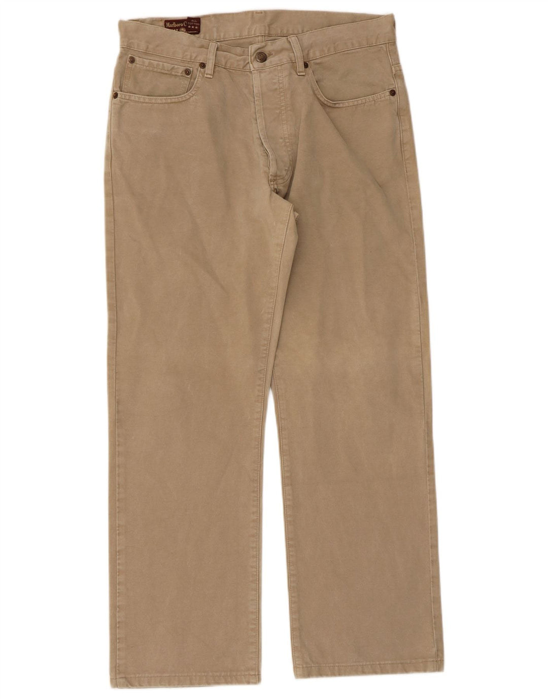 MARLBORO CLASSICS Mens Straight Casual Trousers W33 L28  Beige Cotton