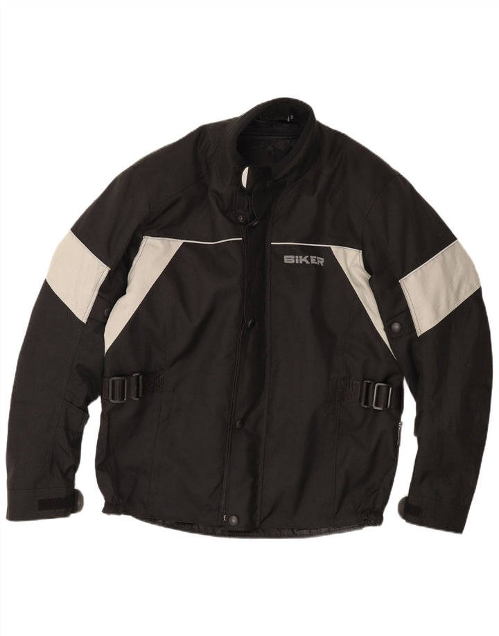 Biker  Mens Biker Racer Jacket Size 50  Medium Black Colourblock Polyester