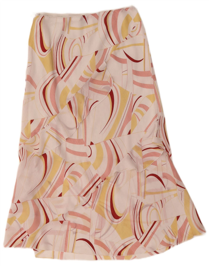 Vintage Womens Abstract Pattern Midi Skirt Large W32 White