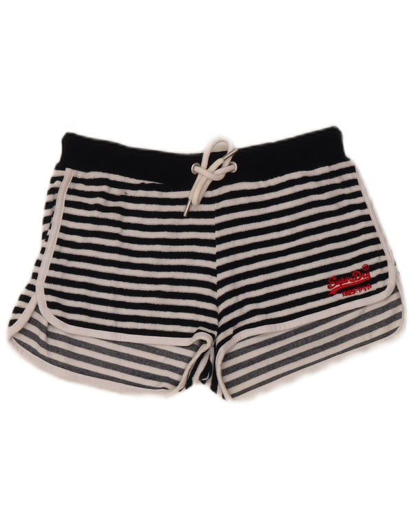 SUPERDRY Womens Sport Shorts UK 10 Small Navy Blue Striped Cotton