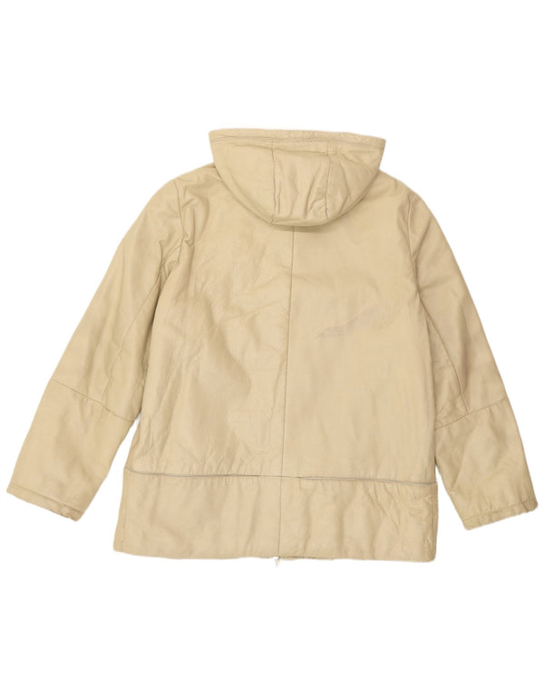 Vintage Womens Hooded Leather Jacket IT 46 Large Beige Leather