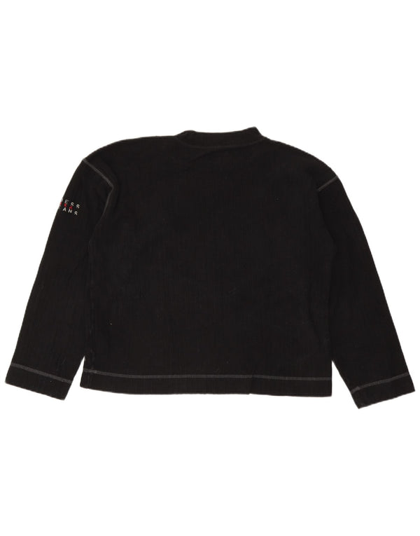 Guess Womens Top Long Sleeve UK 14 Medium Black Cotton