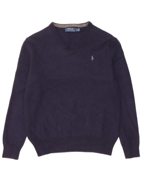 Polo Ralph Lauren Mens V-Neck Jumper Sweater Medium Navy Blue Merino Wool