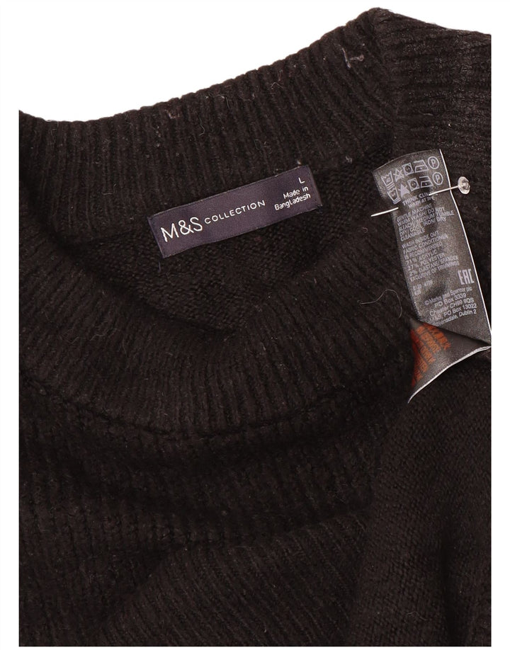 Marks & Spencer Womens Oversized Crew Neck Jumper Sweater UK 16 Large Black