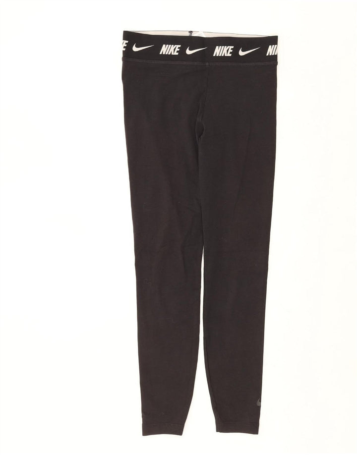 NIKE Womens Tight Fit Graphic Leggings UK 12 Medium Black Cotton