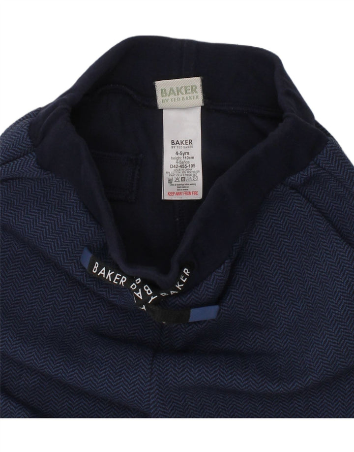 TED BAKER Boys Tracksuit Trousers 4-5 Years  Navy Blue Herringbone Cotton