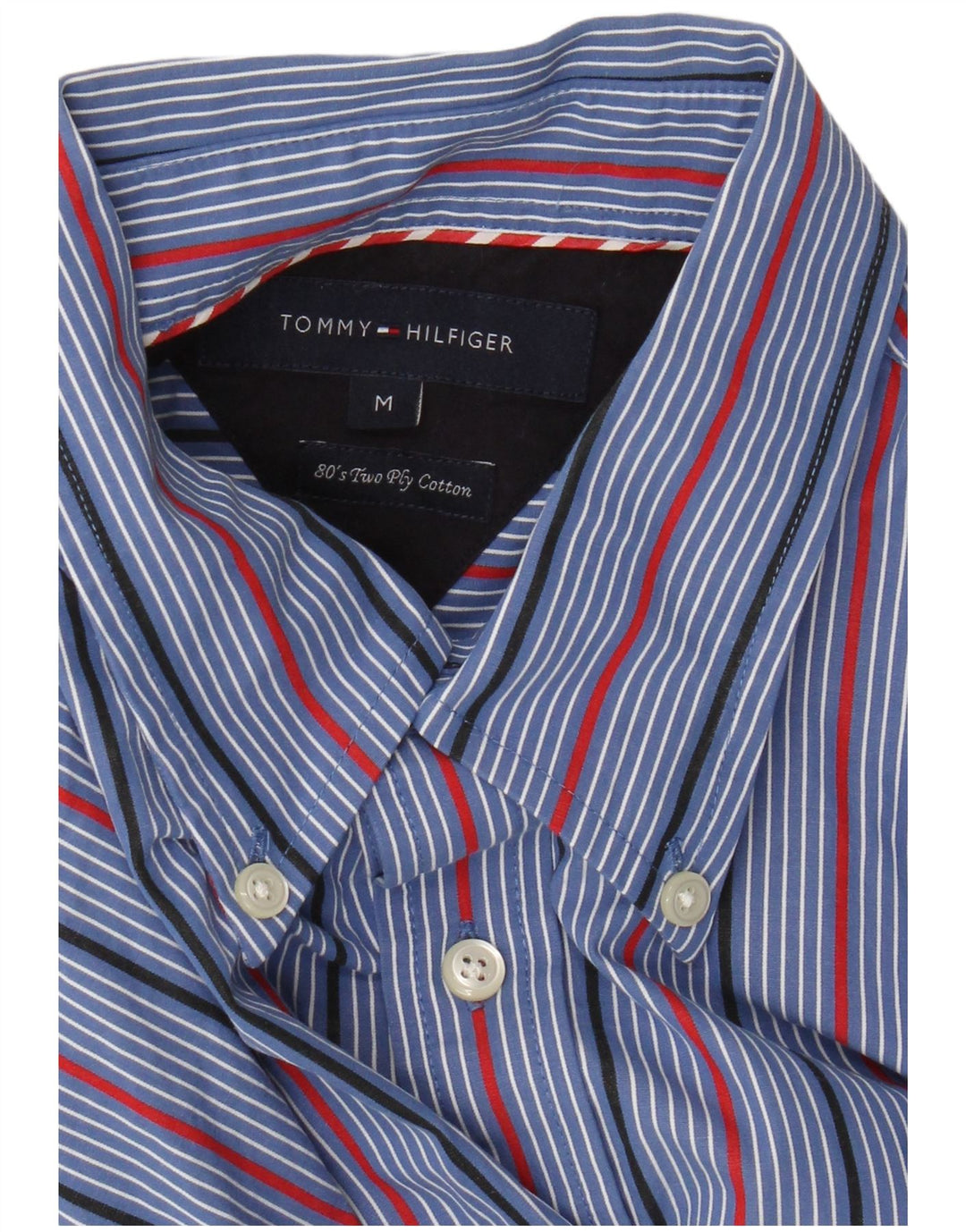 Tommy Hilfiger Mens Shirt Medium Blue Striped Cotton