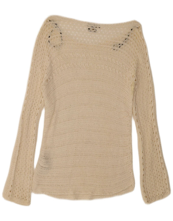 Massimo Dutti Womens Crochet Top Long Sleeve UK 12 Medium Off White Cotton