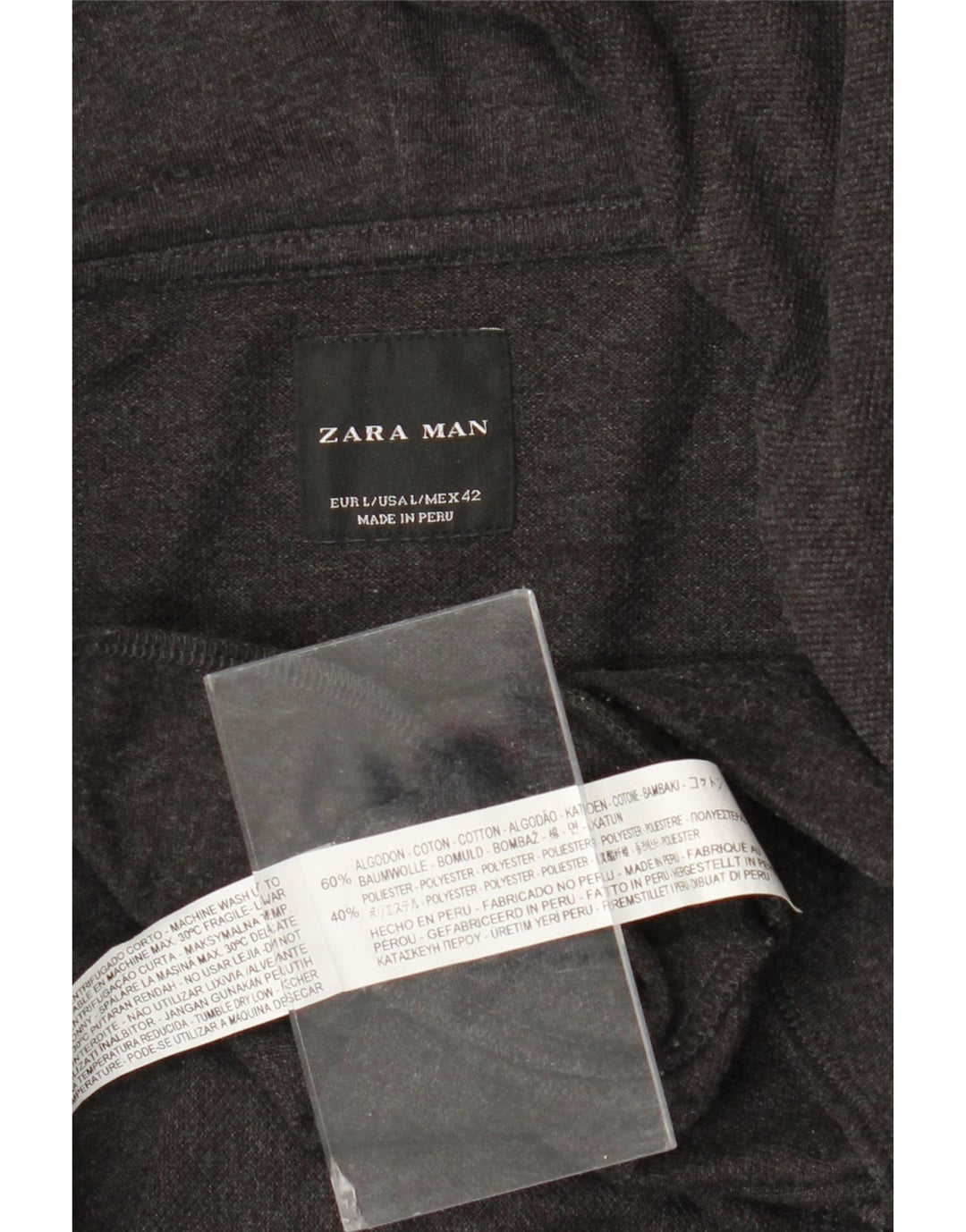 Zara Mens Zip Hoodie Sweater Large Grey Cotton