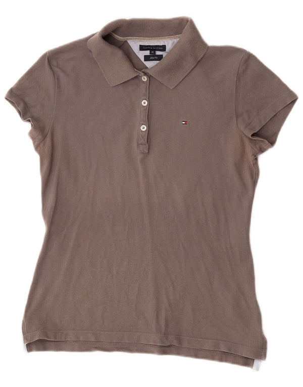 Tommy Hilfiger Womens Slim Fit Polo Shirt UK 12 Medium Grey Cotton