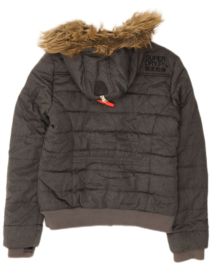 Superdry Womens Hooded Padded Jacket UK 12 Medium Grey Polyester