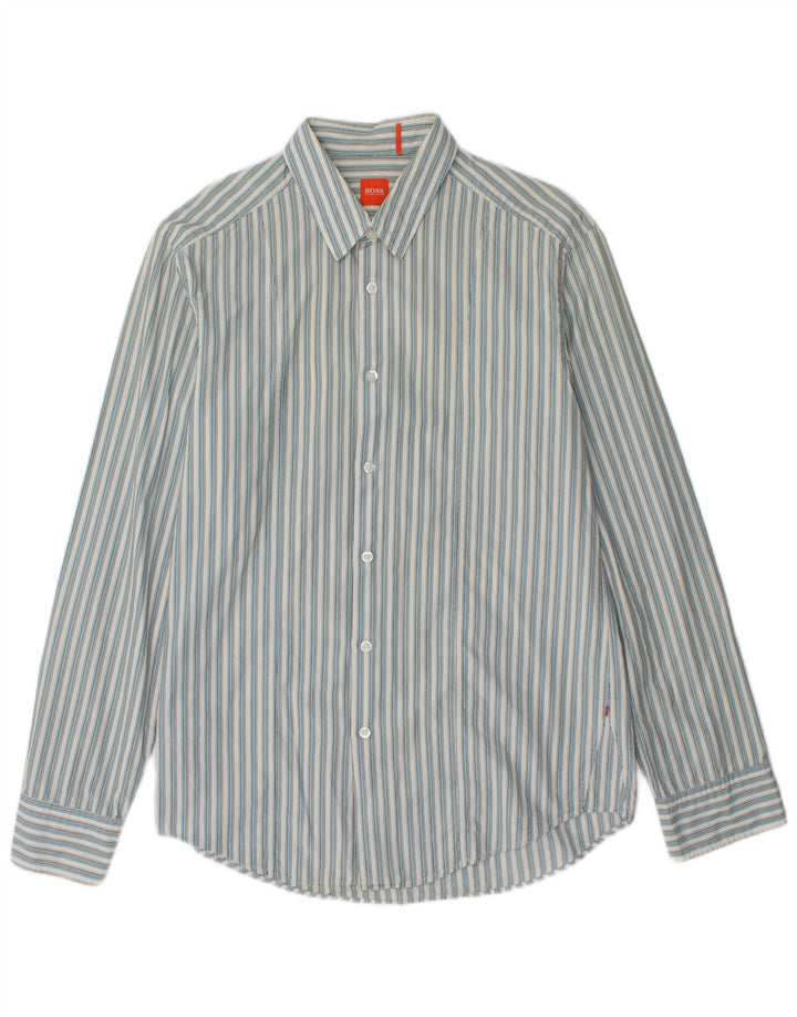 Hugo Boss Boys Shirt 15-16 Years Large Blue Striped Cotton