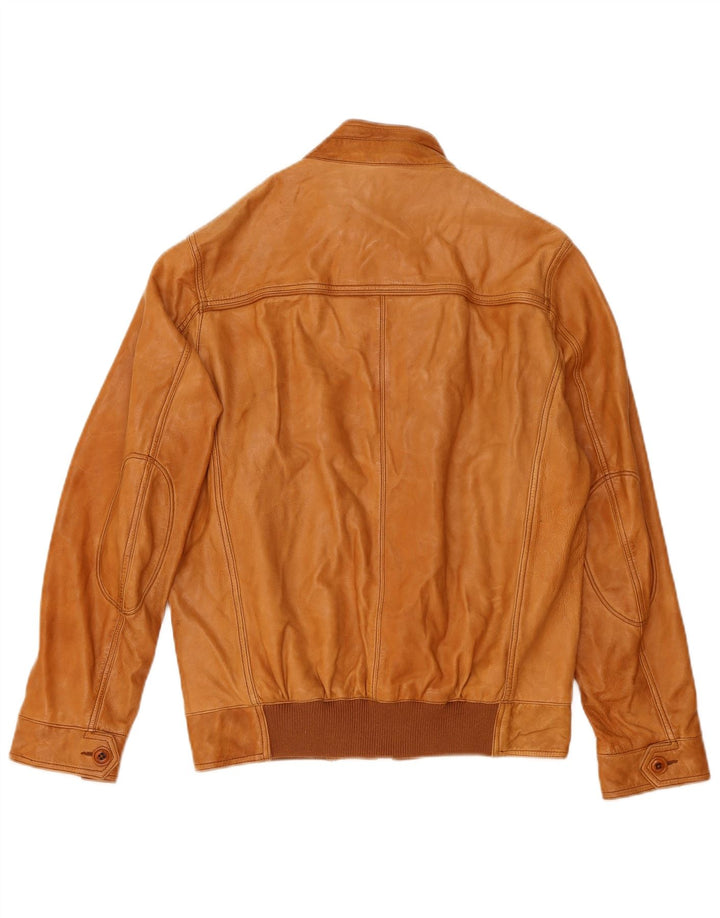 Massimo Dutti Mens Leather Jacket UK 40 Large Brown Leather
