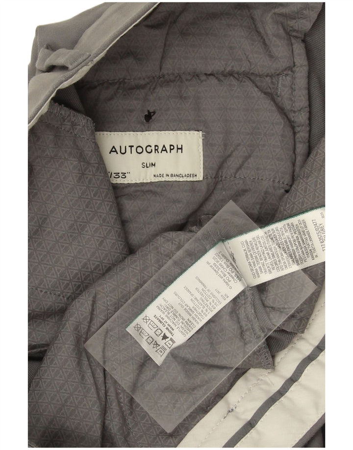 MARKS & SPENCER Mens Autograph Slim Chino Trousers W32 L33 Grey Cotton