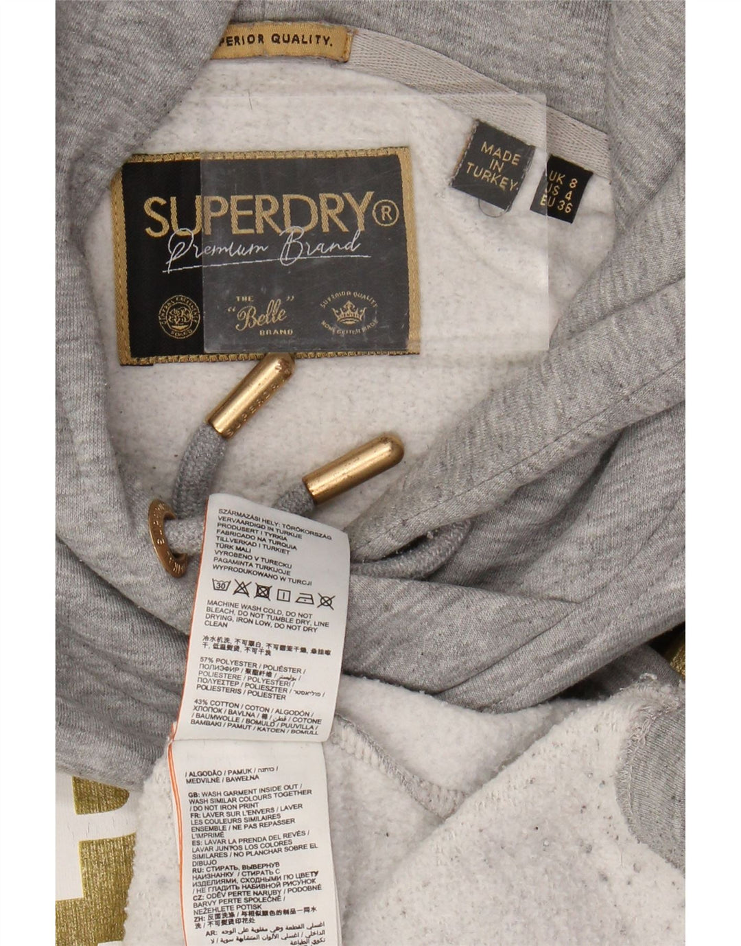 SUPERDRY Womens Oversized Crop Graphic Hoodie Jumper UK 8 Small Grey